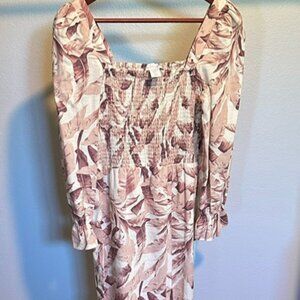 House Of Harlow 1960 Linen Blend Long Sleeve Midi Dress - Pink and White XS